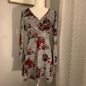 Candies Gray & Floral wrap long sleeve dress